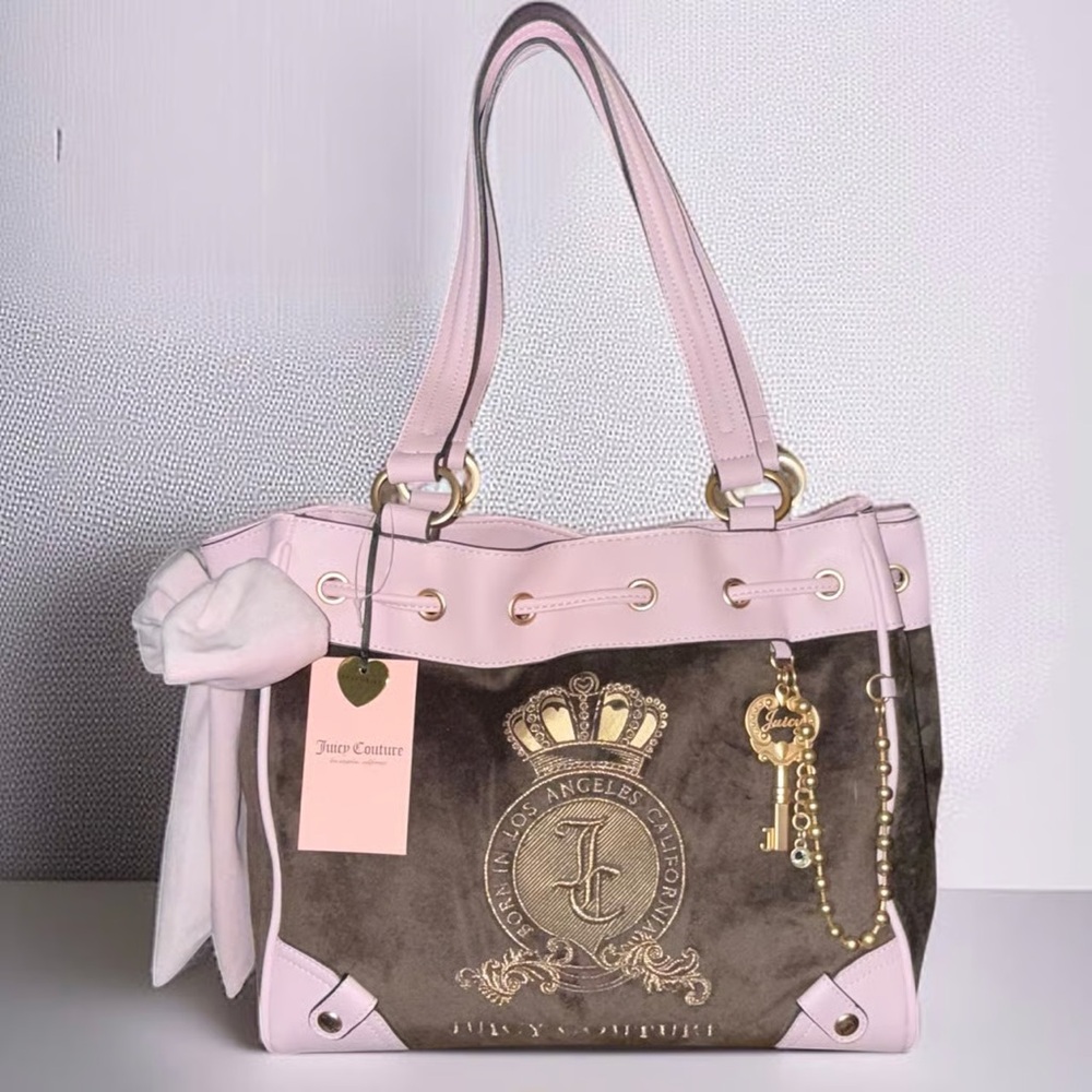 Juicy Couture Pink and Brown Tote with Gold Details